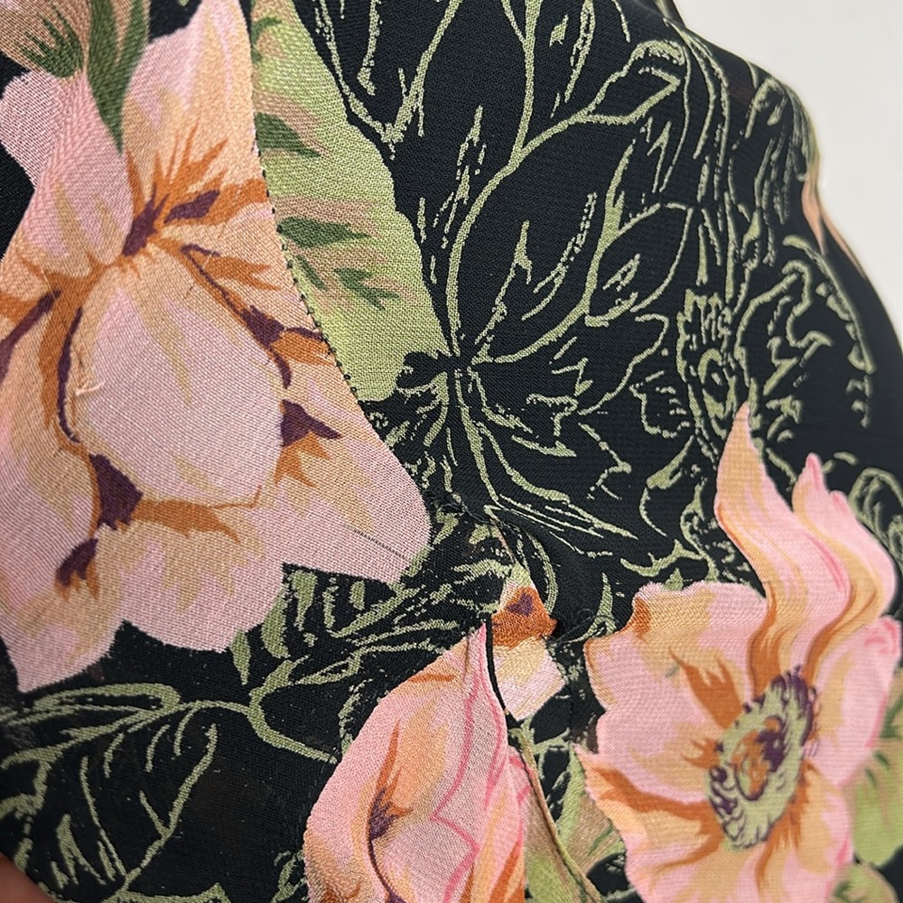 Vintage Eva Blue Chiffon Floral Layered Skirt Maxi Black Pink Dress size 12 - Picture 16 of 17